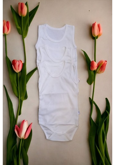 Bebek Basic Ribana Bisiklet Yaka Fitilli 3lü Atlet Body -krem Krem