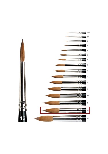 Samur 145 Serisi Yuvarlak Uçlu Sulu Boya Fırçası No:12