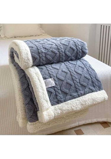 Flybuy Yumuşak Tek Renk Mavi Kuzu Kalın Kadife Hqgoodstore Göl Ev Düz Çift Battaniye Şık 200x150cm Mavi