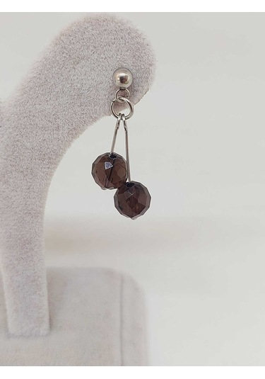 Doğaltaş Silver Çelik Küpe - Dumanlı Kuvars Taşı Kiraz Serisi 55656 Çok Renkli