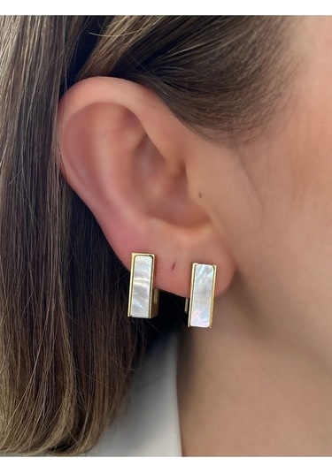 İncili Kare Altın Kaplama Kararmaz Küpe Çifti Altın