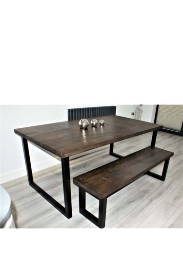 Halevia Metal Ahşap Yemek Masası Ve Bench.
