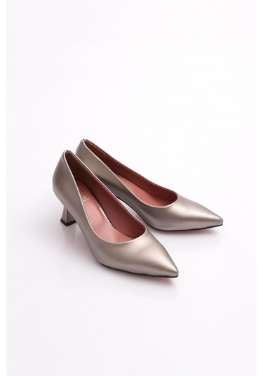 Dgn 320 Sivri Burun Parmak Dekolteli Topuklu Ayakkabi PLATIN