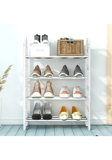 Wezone 4 Katlı Metal Ayakkabı Rafı, Sağlam Çelik, Kolay Montaj, 42x58x58 Cm, Ev/ofis Organize Edici Beyaz