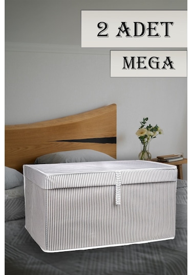 Adarya Home 2 Adet Kapaklı Kutu Hurç 60x40x30 Mega Boy Gri
