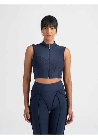 Dikişle Modellenmiş Spor Tayt Lacivert