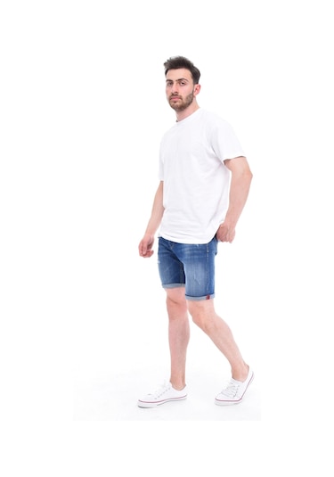 Cedy Denim Erkek Kot Şort Slim Fit Jean Şort - C342 Mavi