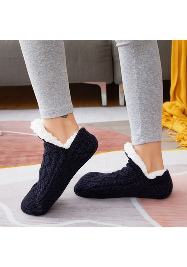 Xiyyadms Evde Kullanım İçin Kaydırmaz Tabanlı Kalın Polar Çorap - Siyah, 40-42 Beden, Unisex DiğER