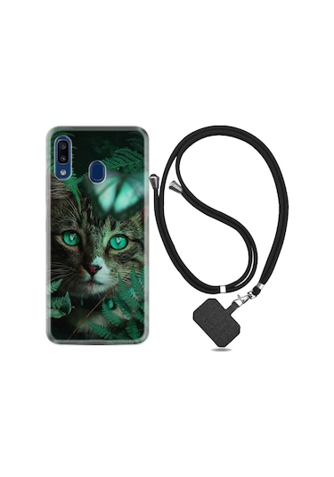 Samsung Uyumlu Galaxy M20 Kılıf Ipli Askılı Blue Butterflys 1350
