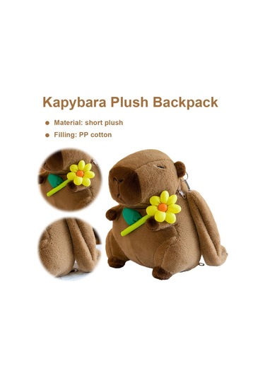 Yunboo Capybara Yumuşak Peluş Çocuk Sırt Çantası, Taşınabilir Eğlence, 27x23 Cm, Turuncu Renkli, Leashli
