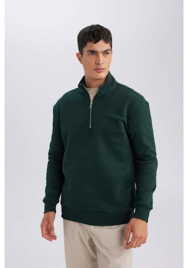 DeFacto Comfort Regular Fit Rahat Kalıp Fermuarlı Dik Yaka Basic Düz Sweatshirt X7405AZ24AUGN852 DeFacto Comfort Regular Fit Rahat Kalıp Fermuarlı Dik Yaka Basic Düz Sweatshirt X7405AZ24AUGN852