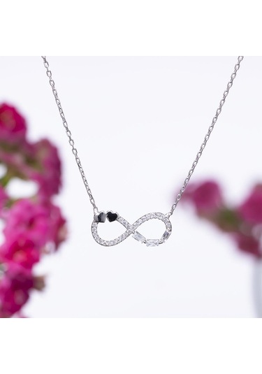 Sonsuzluk Kalp Detaylı Baget Taşlı 925 Ayar Gümüş Kadın Kolye