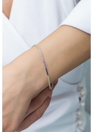 Azuris Silver Azuris Silver 925k Gümüş 1,5 Mm Renkli Su Yolu Bileklik Gümüş
