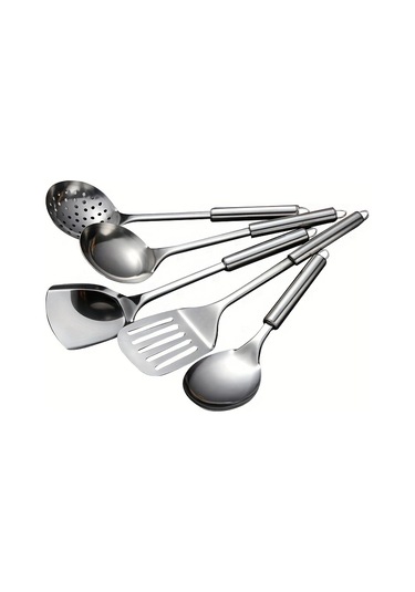 Tcherchi 1 Set Modern Yapışmaz Alet Seti- Spatula Ve Kaşık İçerir - Güvenli Ve Yıkanabilir Pişirme Aletleri Gümüş