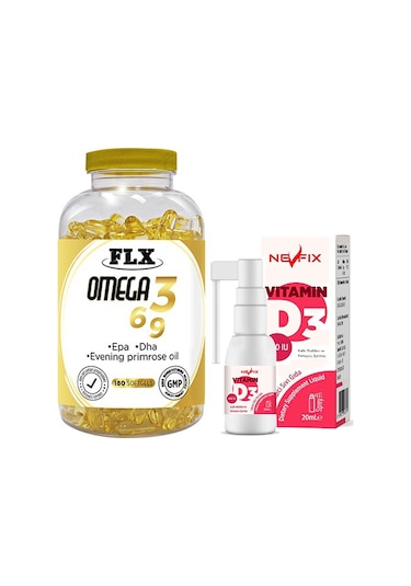 Flx Omega 3-6-9 180 Tablet & Nevfix Vitamin D3 Sıvı 20 ML