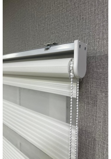 Zebra Stor Perde Geniş Plise Güneşlik Perde Beyaz Beyaz