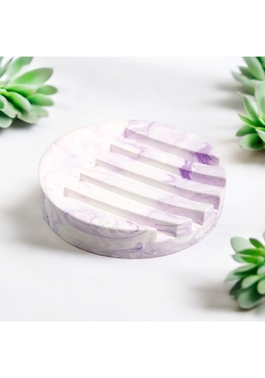 Yuvarlak Mermer Desen Lila Beton Mutfak Banyo Tuvalet Katı Sabunluk Gri