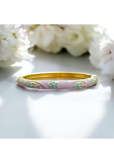 Yeşil Çiçek Lila Mineli Çelik Bilezik Gold