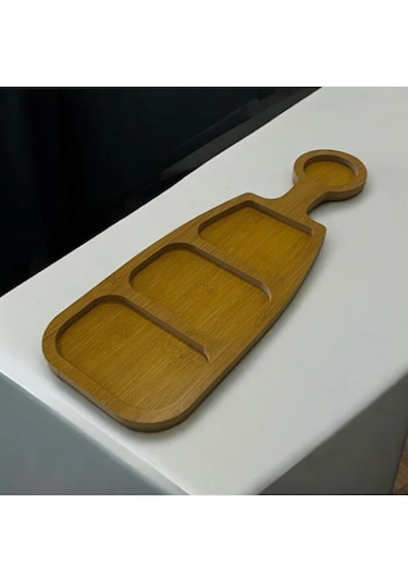 3 Bölmeli Ahşap Mdf Dikdörtgen Sunum Tabağı 40cm