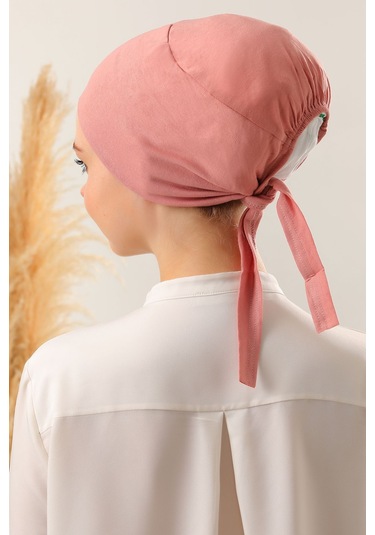 Kadın Tesettür Dikişli Set Bone Pudra 3 Adet Bağlamalı Penye Bone Pudra