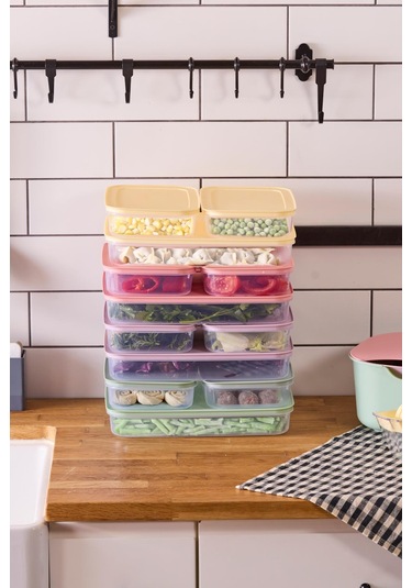 Fridgy+ 12'li Buzdolabı Organizer Mikrodalga Ve Difrize Uygun Saklama Kabı 8x1,3lt+4x2,6lt-pastel