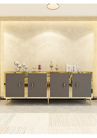 Ka1801ag Tuna Konsol, Tv Sehpası Antrasit-gold 180cm Antrasit / Koyu Gri - Gold