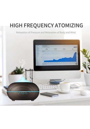 Tenfowee 550ml Ahşap Desenli Ultrasonik Aromaterapi Nemlendirici - Renkli Gece Işığı, Otomatik Kapanma