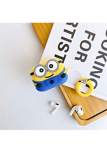 Apple Airpods Pro 3. Nesil 2025 Uyumlu Figürlü Silikon Kılıf Anahtarlıklı Kılıf Sarı - Mavi