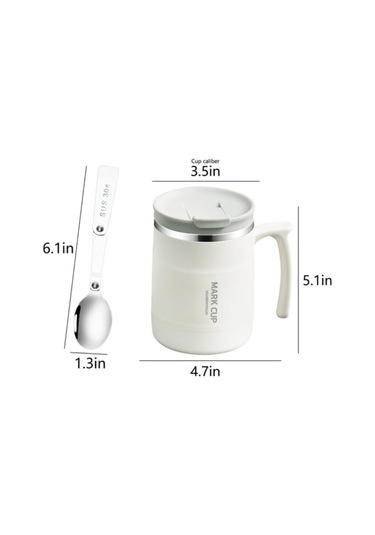 Kosona 500ml Çift Katlı Paslanmaz Çelik Portatif Kahve Bardak, Kollü Kapaklı Ve Çatırtılabilir Kaşık İçeren, Ofis Ve Seyahat İçin Uygun Beyaz