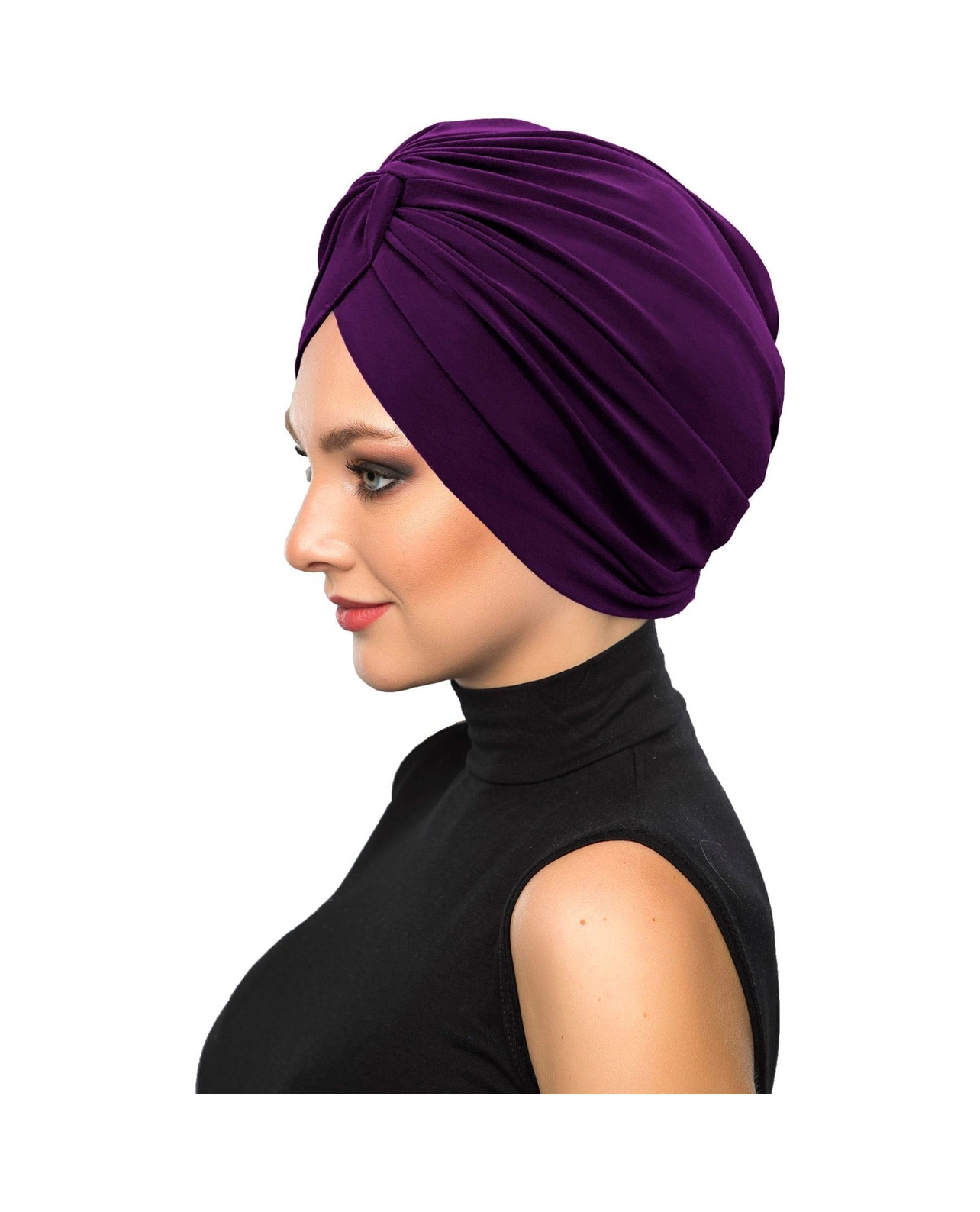 Çapraz Kancalı Mor Hazır Türban Tesettür Dış Ve Havuz Bonesi Mor