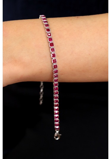 Su Yolu Model Yakut Taşlı 925 Ayar Gümüş Kadın Bileklik 201024750 Gümüş