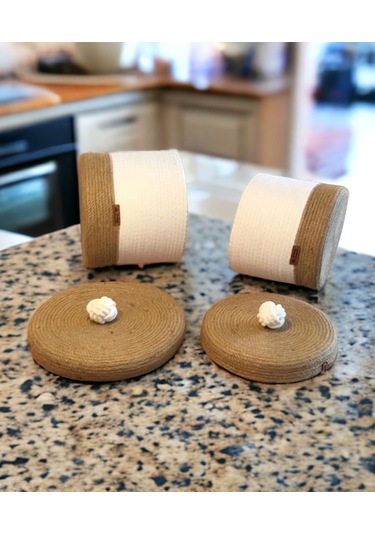 Hasır Sepet, 2'li Kapaklı Dekoratif Sepet