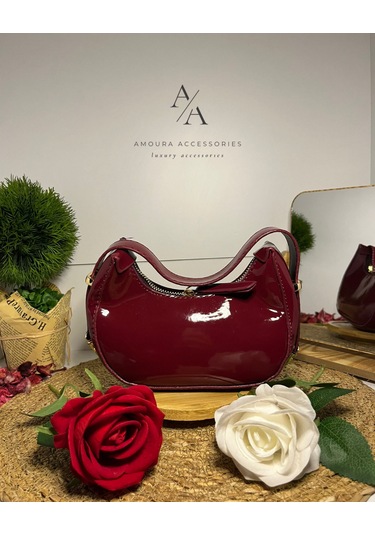 Retro Parlak Yarım Ay/hilal Çanta Bordo