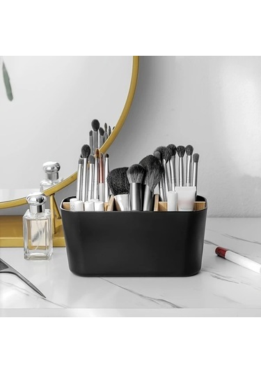 Cordial Siyah 5 Yuvalı Bambu Diş Fırçası Tutucu, Elektrikli Fırça Ve Macun Askılı Banyo Aksesuarı Siyah