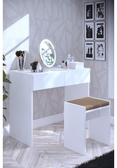 Dekorfim DF02102B İki Çekmeceli Tabureli Makyaj Masası