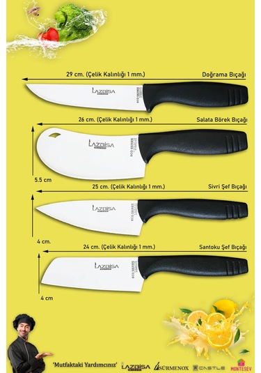 Eco Serisi Mutfak Bıçak Seti Et Sebze Börek 4 Lü Set Mft-8654 Siyah