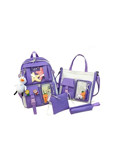 Deweiqi 4 Parça Büyük Kapasiteli Sırt Çantası - Siyah C4lıpl Açık Mor