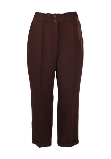 Büyük Beden Elastik Bel Bilek Boy Pantolon Gala-xi Kahverengi