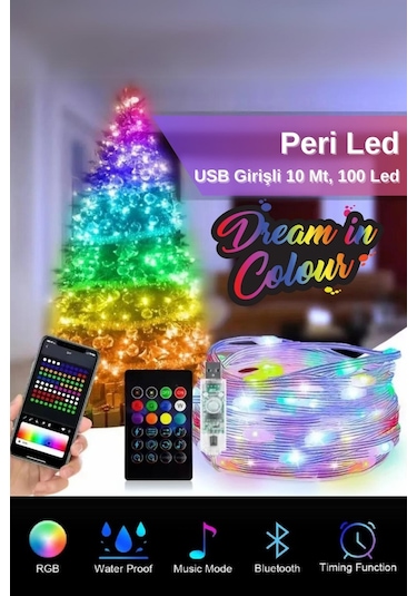 Rgb Peri Led, 10 Metre, 100 Led, Usb Girişli, Ws2812b Animasyonlu, Telefon Kontrollü, Kumandalı Led
