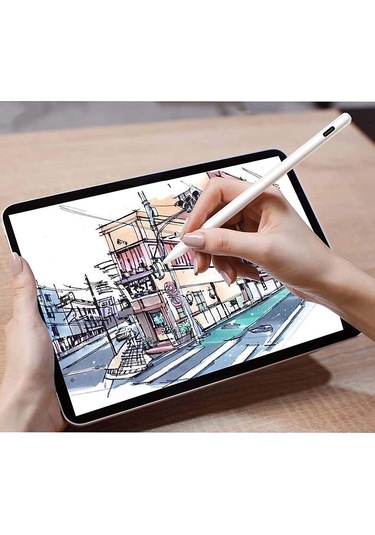 Gajeena Beyaz Aktif Kapasitif Kalem, İpad 2018-2021 Uyumlu, Dokunmatik Hassas, Yanlış Dokunmayı Engeller, El Yazısı Desteği