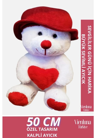 Özel Üretim Sevgililer Doğum Günü Hediye Manita Eş Sevgili Şapkalı Kalp Tutan Peluş Oyuncak Ayı 50cm