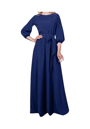 Kadın Yaz Casual Parti Elbise Kol Katı Uzun Elbiseler Kemerli Kırmızı