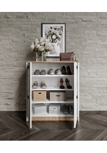Afilli Asya Ayakkabılık Ve Çok Amaçlı Dolap Tamamı Mdf Beyaz - Garden - Meşe