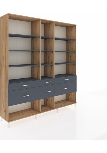 Hyperion Dolap 12 Raflı 6 Çekmeceli 220x44x243 Çam-antrasit/antrasit Antrasıt/antrasıt