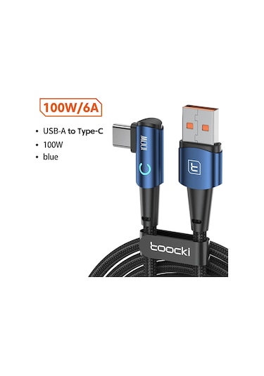 Toocki Toocki 100w Usb C Hızlı Şarj Kablosu 90 Derece Dirsek Huawei Xiaomi Samsung Uyumlumavi0.25 M