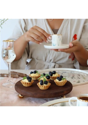 Akayev Ahşap 20 Cm Altın Ayaklı Sunum Tabağı Beyaz