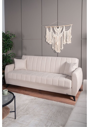 Kilim Mobilya Linda Üç Kişilik Kanepe Yüksek Ayaklı Krem