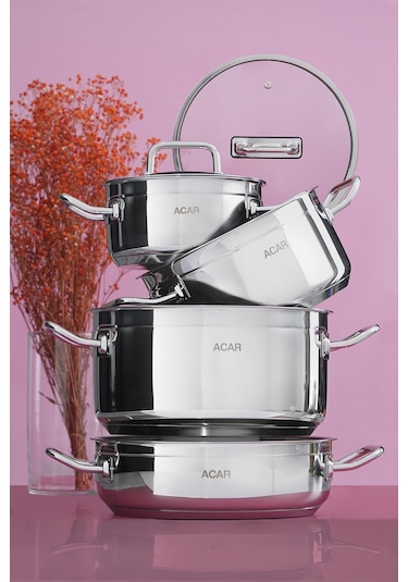 Acar Karat Merkür 8 Parça Çelik Tencere Seti