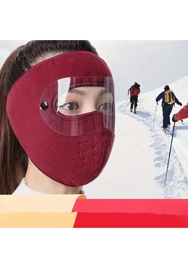 Motosiklet Bisiklet Ve Kayak İçin Uygun Maske Göz Ve Yüz Rüzgar Korumalı Termal Polar Maske Kırmızı Siyah