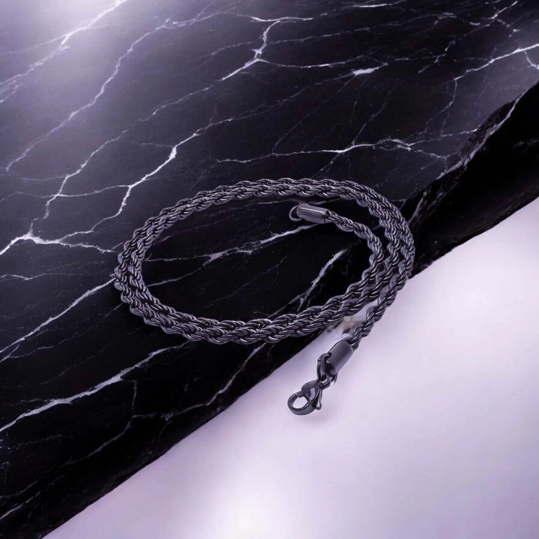 Moncuk Design Sarmal Halat Çelik Kolye 4mm 3351cek056 Siyah